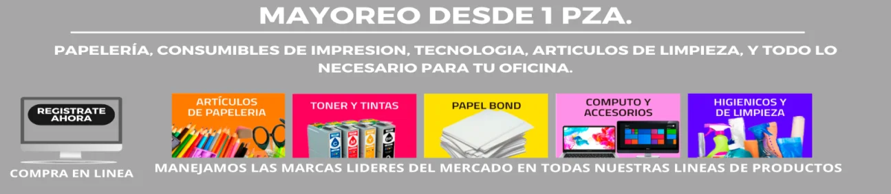 Proveedores de papelería lideres en México, CDMX y toda la república mexicana con precios de mayoreo lideres en Mexico, contamos con el catálogo más amplio en productos de papelería, limpieza, consumibles de impresión y productos de tecnología.